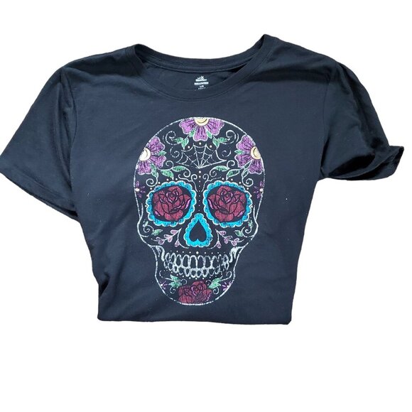 Sugar Skull GraphicT-shirt Blue, Green, Purple and Gold Women's Large - Picture 4 of 11
